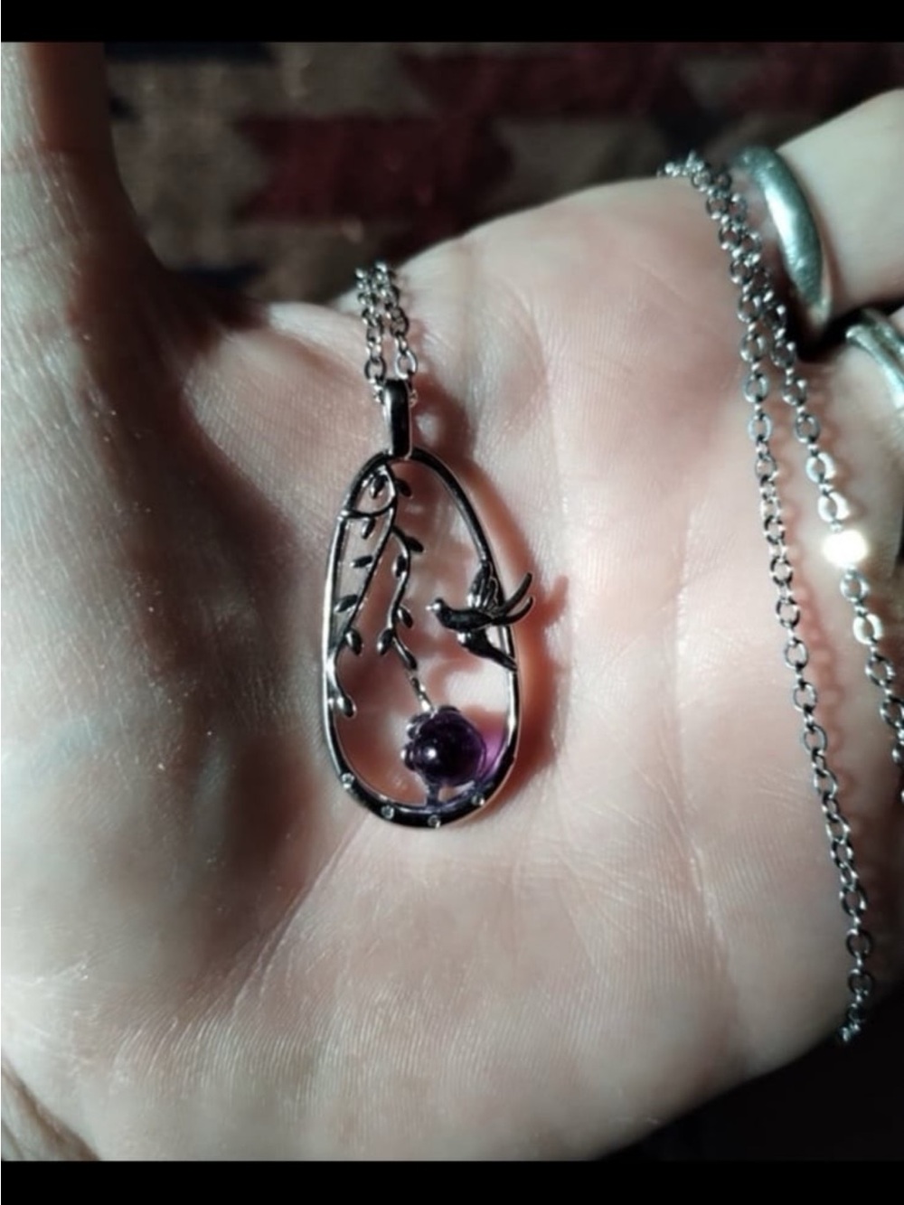Amethyst sterling silver hummingbird necklace